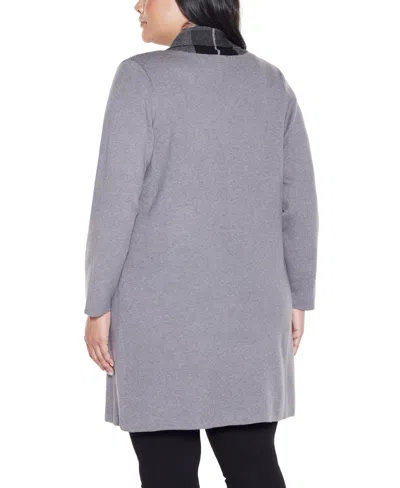 Belldini Plus Size Black Label Scarf-effect Open-front Coatigan Sweater In Gray