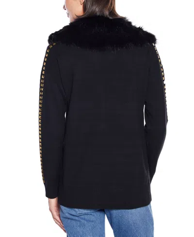 Belldini Women's Black Label Embellished Collar Cardigan Sweater In Blue