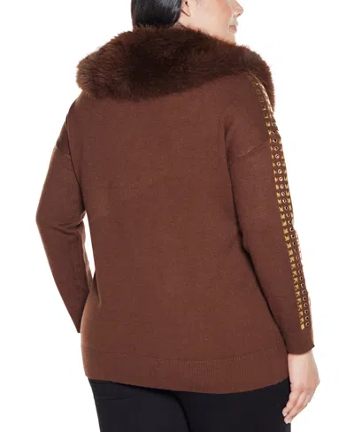 Belldini Women's Black Label Embellished Collar Cardigan Sweater In Brown