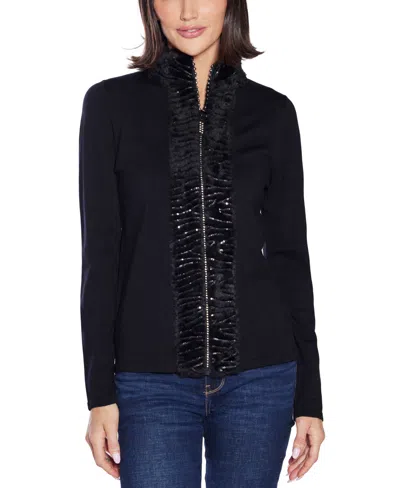 Belldini Â Women's Black Label Rhinestone-neckline Chiffon-sleeve Sweater In Black