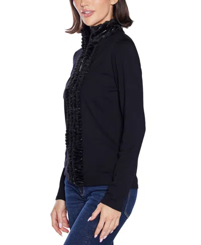 Belldini Â Women's Black Label Rhinestone-neckline Chiffon-sleeve Sweater In Black