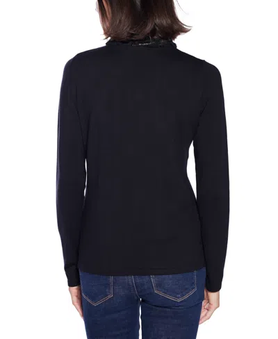 Belldini Â Women's Black Label Rhinestone-neckline Chiffon-sleeve Sweater In Black