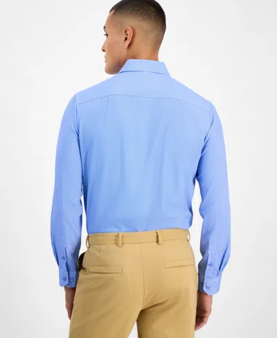 Tom Baine Men's Slim-fit Performance Four-way Stretch Mini Plaid Dress Shirt In Blue