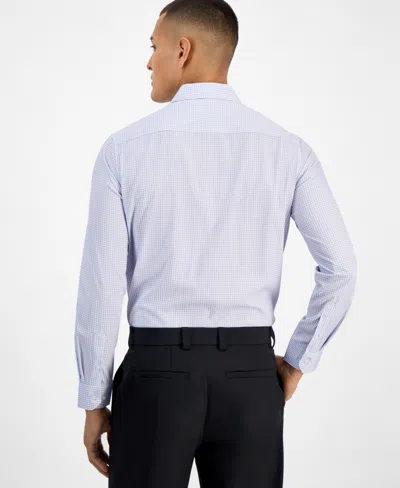 Tom Baine Men's Slim-fit Performance Four-way Stretch Mini Plaid Dress Shirt In Blue