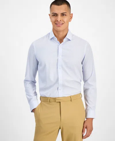 Tom Baine Men's Slim-fit Performance Four-way Stretch Mini Plaid Dress Shirt In Blue
