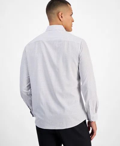 Tom Baine Men's Slim-fit Performance Four-way Stretch Mini Plaid Dress Shirt In White