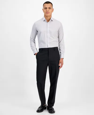 Tom Baine Men's Slim-fit Performance Four-way Stretch Mini Plaid Dress Shirt In White