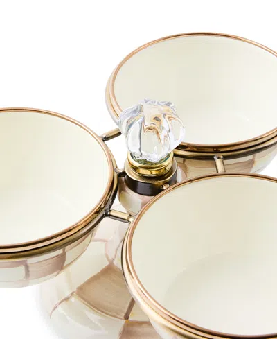 Mackenzie-childs Mackenzie Childs Mocha Check Enameled Steel Triplicity Bowls & Stand Set In Neutral