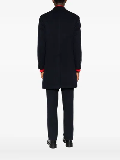 Tagliatore Cappotto Sfoderato 2 Petti Blu Bruce Lungo Lana Jackets Blue In Black