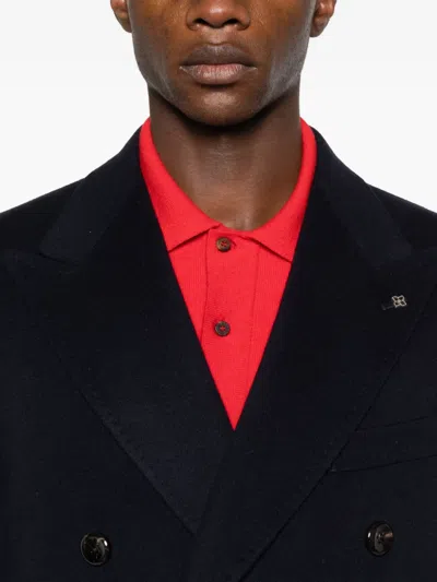 Tagliatore Cappotto Sfoderato 2 Petti Blu Bruce Lungo Lana Jackets Blue In Black