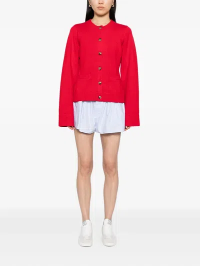 Good American Button Front Knit Cardigan Chili001 In Red