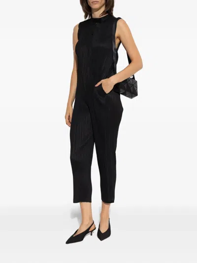 Issey Miyake Pleated Zip Jumpsuit In Black