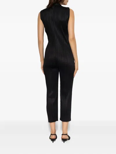 Issey Miyake Pleated Zip Jumpsuit In Black
