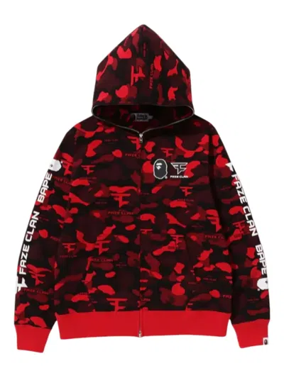 A Bathing Ape Camo Zip Hoodie In Red