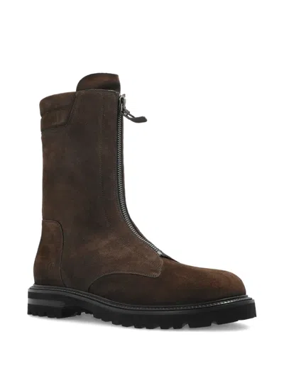 Giorgio Armani Leather Zip Boots In Brown