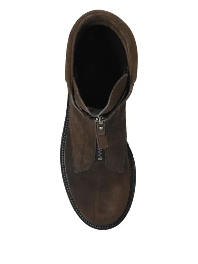 Giorgio Armani Leather Zip Boots In Brown