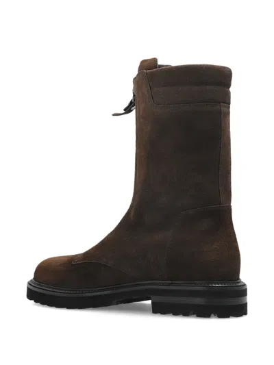 Giorgio Armani Leather Zip Boots In Brown