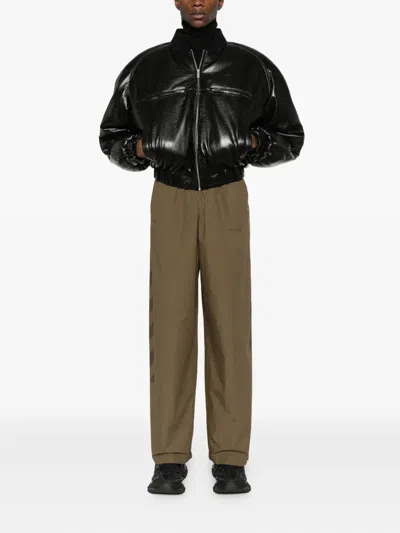 Off-white Tailored Neutrals Trousers With Straight Leg In Green