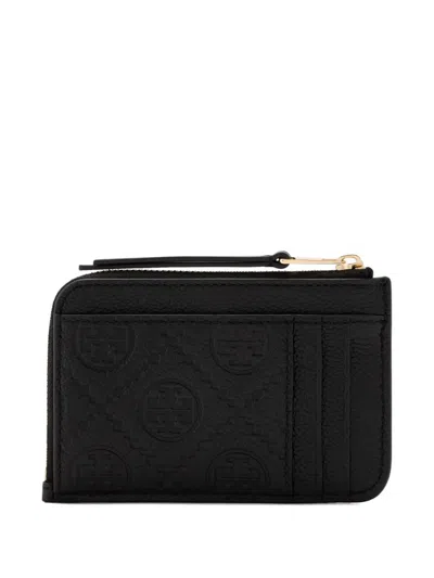 Tory Burch Monogram Envelope-zip Wallet In Black