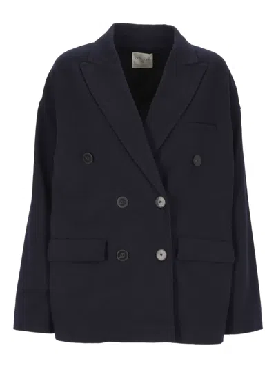 Forte Forte Structured Double-breasted Blazer With Classic Lapel In Blue