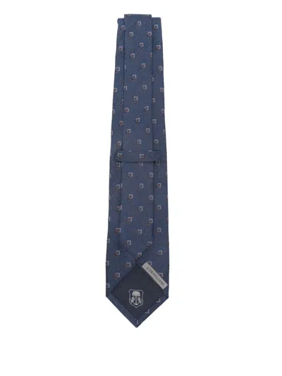 Corneliani Blue Silk Tie With Small Check Pattern In Blue