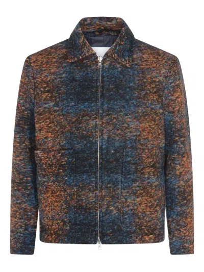 Nn07 Collared Jacket With Textured Fabric And Pockets In Blue