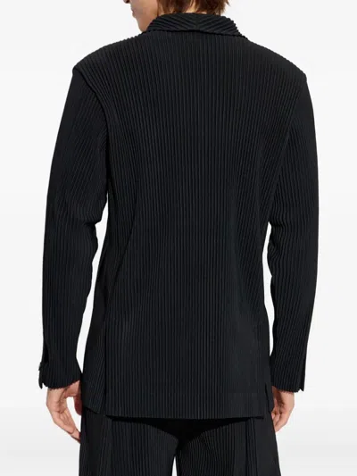 Issey Miyake Plissé Double-breasted Jacket In Black