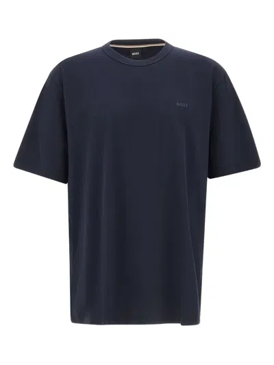 Hugo Boss Boss Men Cotton Jersey T-shirt With Logo In Blue