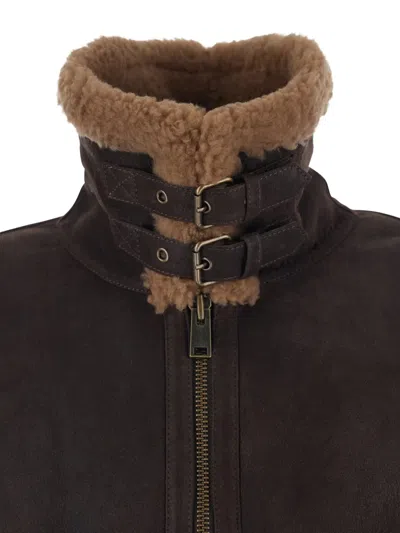 系带开合皮毛一体夹克