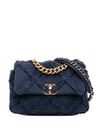 Pre-owned Chanel 2020 Medium Canvas And Cotton 19 Flap Satchel In Blue