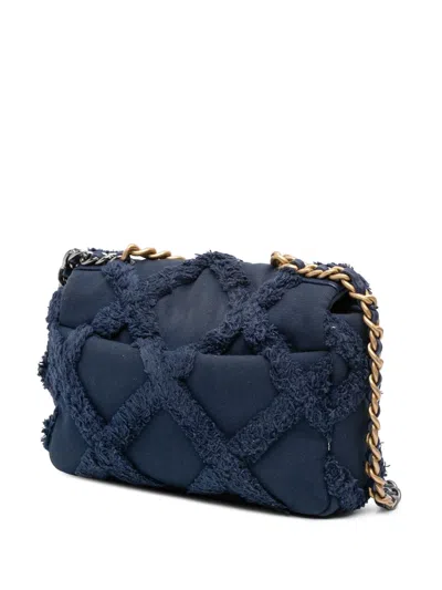 Pre-owned Chanel 2020 Medium Canvas And Cotton 19 Flap Satchel In Blue