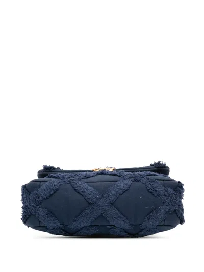 Pre-owned Chanel 2020 Medium Canvas And Cotton 19 Flap Satchel In Blue