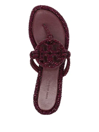 Tory Burch Miller Embellished Medallion Flat Thong Sandals In Burgundy