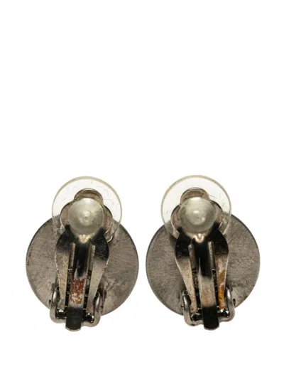 Pre-owned Chanel 1999 Cc Silver And Gold Plated Round Clip On Earrings Costume Earrings