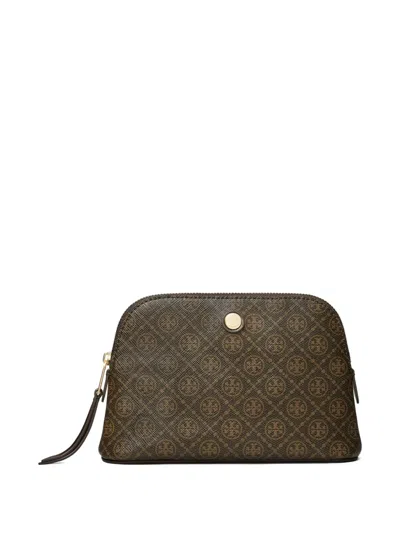 Tory Burch Monogram Coated Dome Make Up Bag In Brown