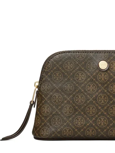 Tory Burch Monogram Coated Dome Make Up Bag In Brown