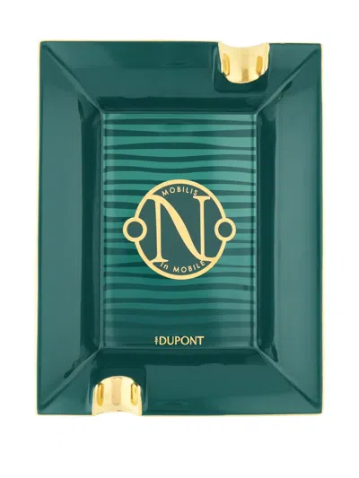 St Dupont Striped Rectangular Ashtray In Green