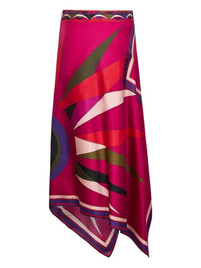 Pucci Hawaii-print Asymmetric-scarf Midi Skirt In Multi