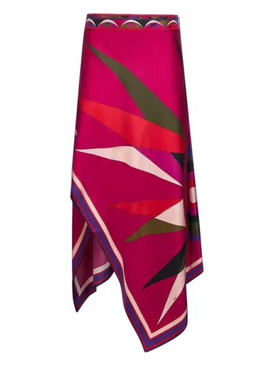 Pucci Hawaii-print Asymmetric-scarf Midi Skirt In Multi