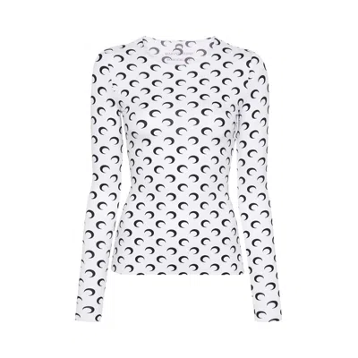 Pre-owned Marine Serre Moon Printed Jersey Long-sleeve Crewneck Top 'optical White' | Women's Size Xs
