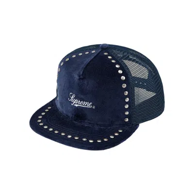 Pre-owned Supreme Studded Velvet Mesh Back 5-panel 'navy' | Blue | Men's Size Onesize