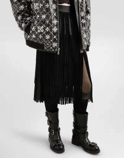 Dolce & Gabbana Gonna Midi In Chiffon And Black Lace In Black