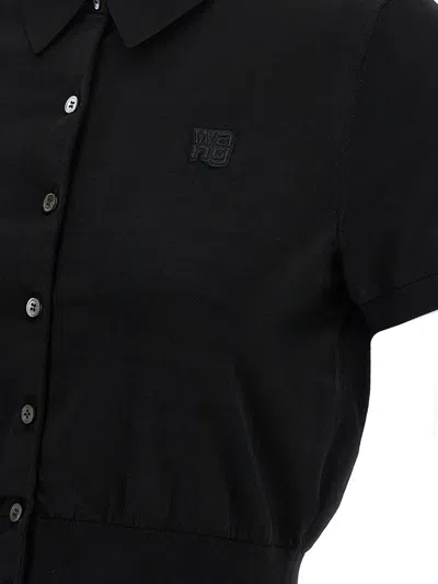 Alexander Wang T Cropped Wool Cardigan With Polo Collar In Black