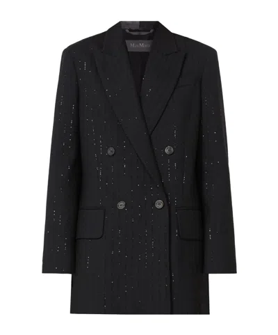 Max Mara Black Double-breasted Sequin Wool Blazer In Black