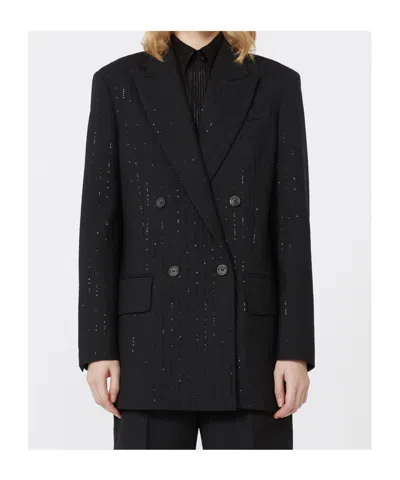 Max Mara Black Double-breasted Sequin Wool Blazer In Black