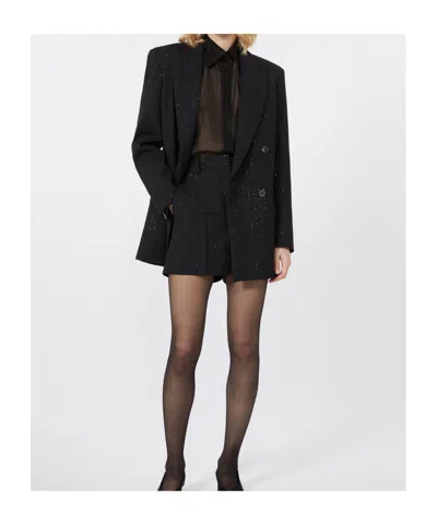Max Mara Black Double-breasted Sequin Wool Blazer In Black