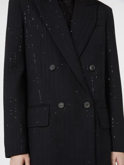 Max Mara Black Double-breasted Sequin Wool Blazer In Black