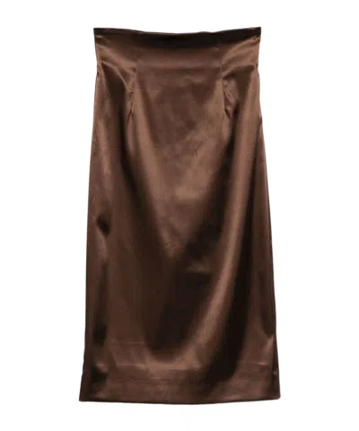 Dolce & Gabbana Brown Satin Midi Skirt Dolce E Gabbana In Brown