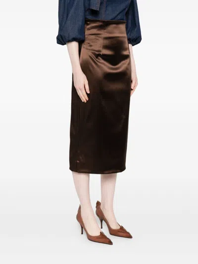 Dolce & Gabbana Brown Satin Midi Skirt Dolce E Gabbana In Brown