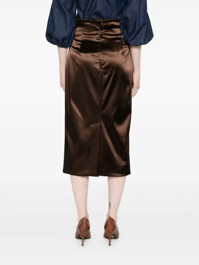 Dolce & Gabbana Brown Satin Midi Skirt Dolce E Gabbana In Brown